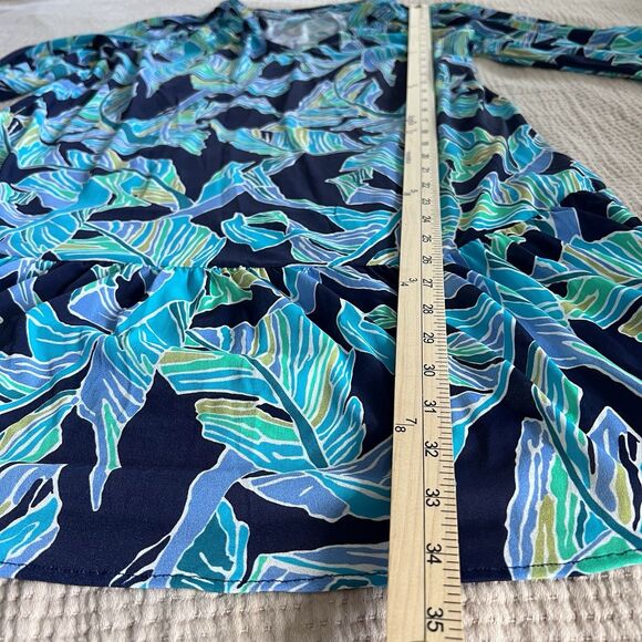Beach House Swim Cover Up Dress Women Medium Blue Long Sleeve Palm Floral NEW - Picture 11 of 14